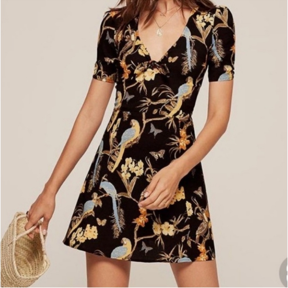 Reformation Black Floral Mini Dress